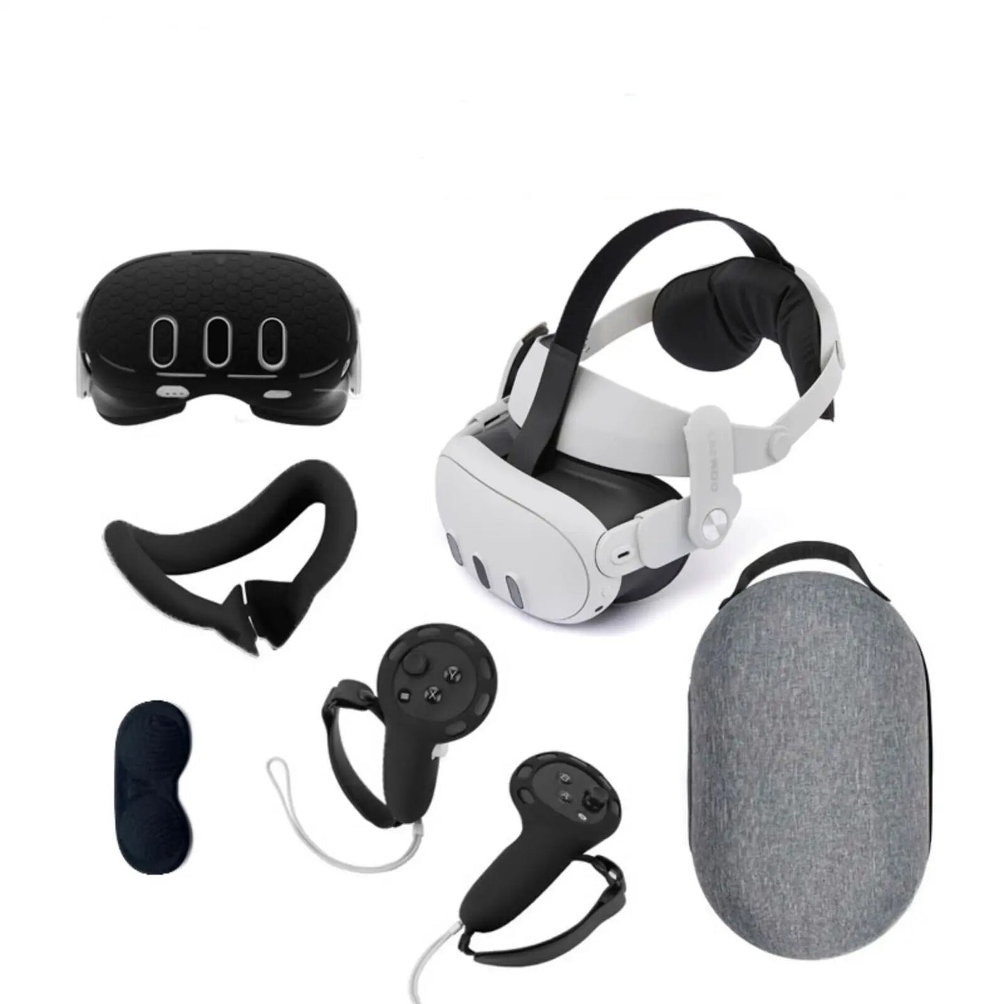 or Oculus Quest 3 Accessories Adjustable Head Strap Carrying Case Silicone Protective Cover 6-Piece Set VR Accessories